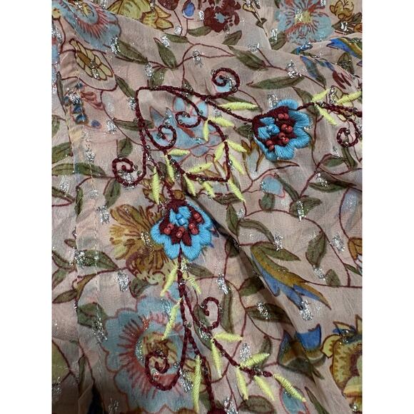 Anthropologie ANDERSEN & LAUTH Pink Shimmer Floral Kimono Beaded Boho Sheer - Picture 8 of 11